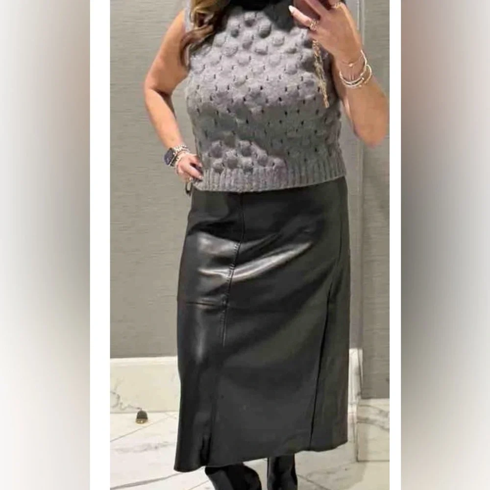 Women’s Max Studio Black Faux Leather A Line Skirt